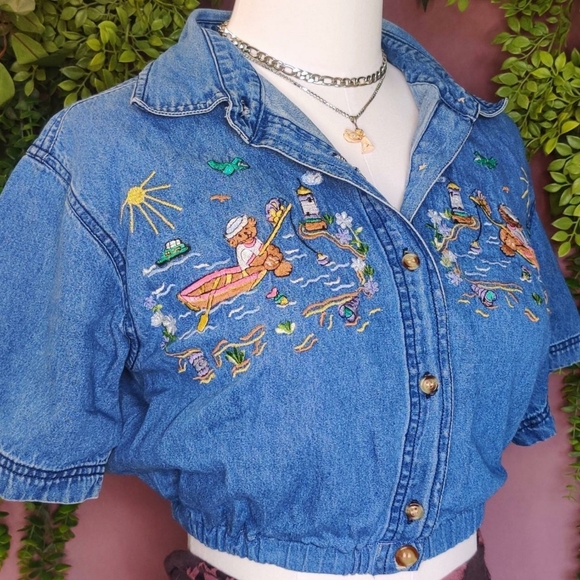Denim Teddy Bear Blouse - Picture 3 of 4